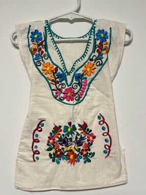 Hand-Embroidered White Cotton Floral Tunic Top